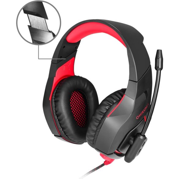 Onikuma K1-B sztereó Gamer fejhallgató (piros)
