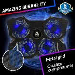 KLIM Wind Laptop Hűtőpad - Több mint 500 000 eladott darab - Új verzió - A legerősebb gyors működésű hűtőventilátor - Laptop állvány 4 hűtőventilátorral 1200 RPM-en - USB ventilátor - PS5 PS4 - Kék