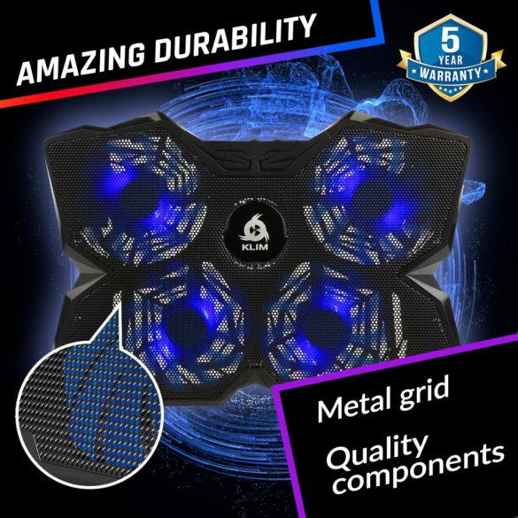 KLIM Wind Laptop Hűtőpad - Több mint 500 000 eladott darab - Új verzió - A legerősebb gyors működésű hűtőventilátor - Laptop állvány 4 hűtőventilátorral 1200 RPM-en - USB ventilátor - PS5 PS4 - Kék