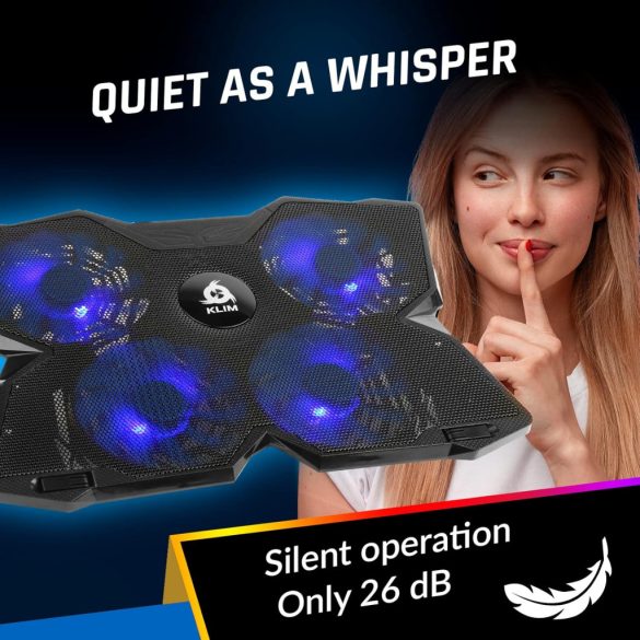 KLIM Wind Laptop Hűtőpad - Több mint 500 000 eladott darab - Új verzió - A legerősebb gyors működésű hűtőventilátor - Laptop állvány 4 hűtőventilátorral 1200 RPM-en - USB ventilátor - PS5 PS4 - Kék