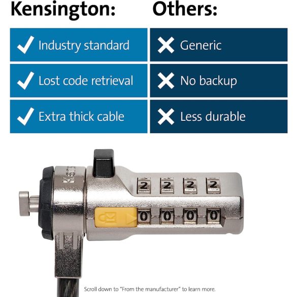 Kensington Ultra K64675 lopásgátló kábel, négylemezes titkosító, acél