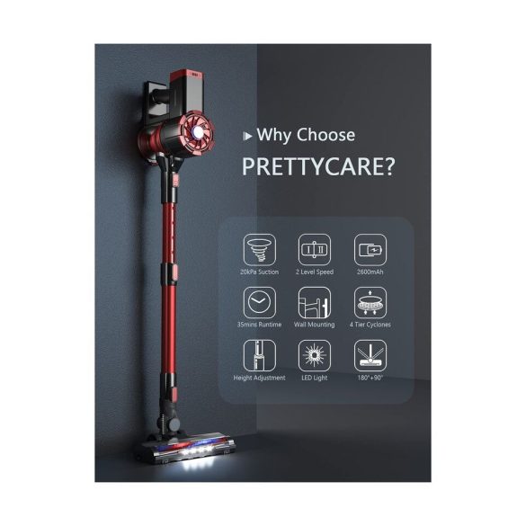 PRETTYCARE W100 könnyű, csendes porszívó, tökéletes háziállatszőrhöz