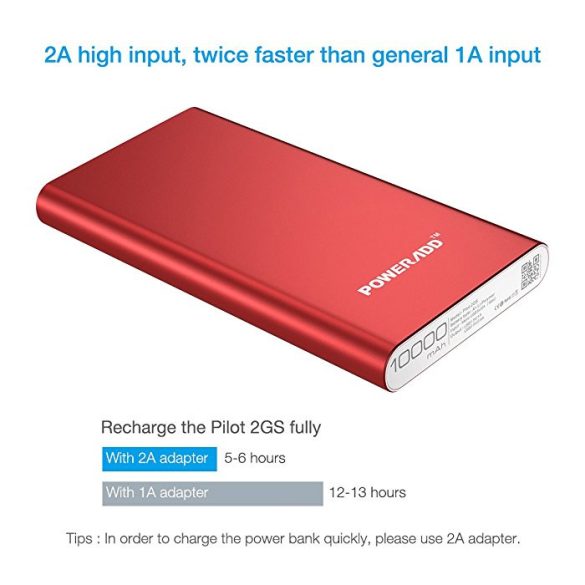 Poweradd 2nd Gen Pilot 2GS 10000mAh - powerbank  dual USB 3.4A piros szín