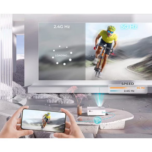 Mini videoprojektor Yaber V5 WiFi Bluetooth 2.4G és 5G, 7000 lumen, Full HD 1080P kompatibilis TV Stick / okostelefon / laptop / HDMI / DVD mobiltelefon, hordozható 