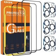   QHOHQ iPhone 16 Pro Max képernyővédő fólia kamera lencsevédővel, [katonai fokozatú törésálló], felső 9H+ edzett üveg, teljes élfedés, rendkívül tartós, telepítőeszközzel [3+3 csomag]