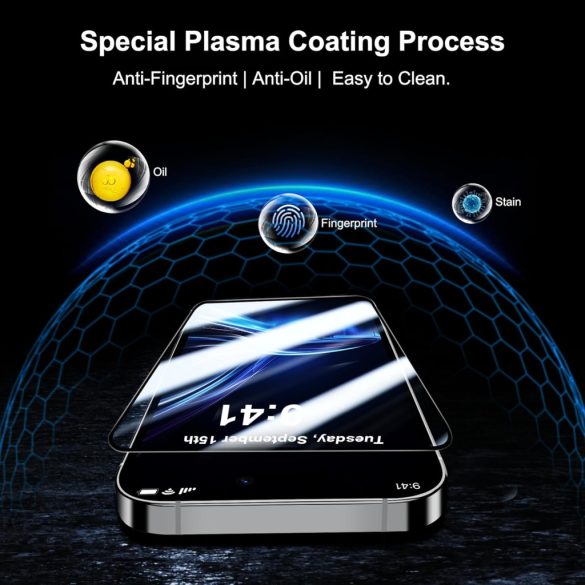 QHOHQ iPhone 16 Pro Max képernyővédő fólia kamera lencsevédővel, [katonai fokozatú törésálló], felső 9H+ edzett üveg, teljes élfedés, rendkívül tartós, telepítőeszközzel [3+3 csomag]