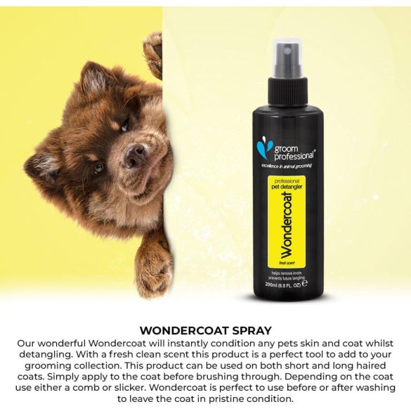 Groom Professional Wondercoat kutyaspray - Szőrkondicionáló és -eltávolító spray kutyáknak - Segíti a szőrzet és a bőr állapotát is - Tiszta, friss illat - Minden szőrtípushoz alkalmas, 200 ml