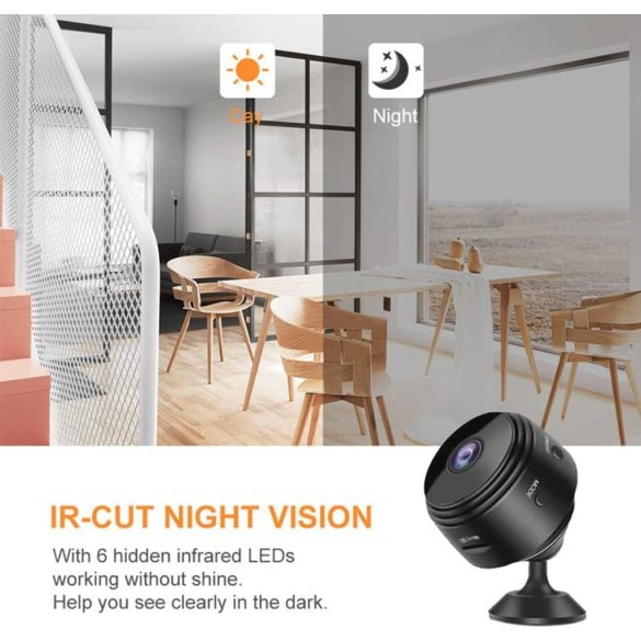 Vezeték nélküli kémkamera, 1080p Full HD, hang és videó, éjszakai látás, mozgásérzékelés, kültéri/beltéri használatra