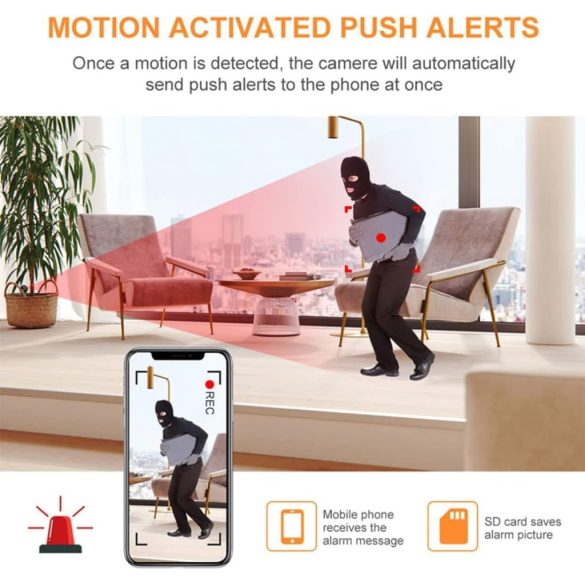 Vezeték nélküli kémkamera, 1080p Full HD, hang és videó, éjszakai látás, mozgásérzékelés, kültéri/beltéri használatra