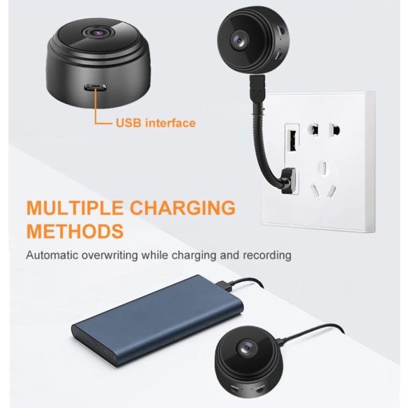 Vezeték nélküli kémkamera, 1080p Full HD, hang és videó, éjszakai látás, mozgásérzékelés, kültéri/beltéri használatra