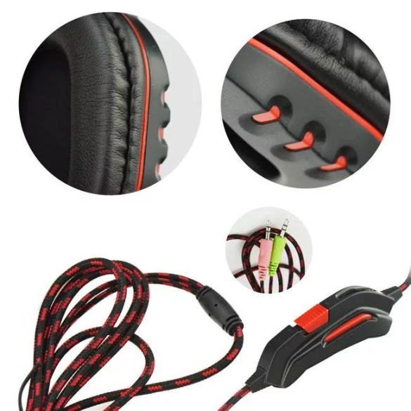 Gamer Headset ART Nemezis, fejhallgató mikrofonnal fekete/piros
