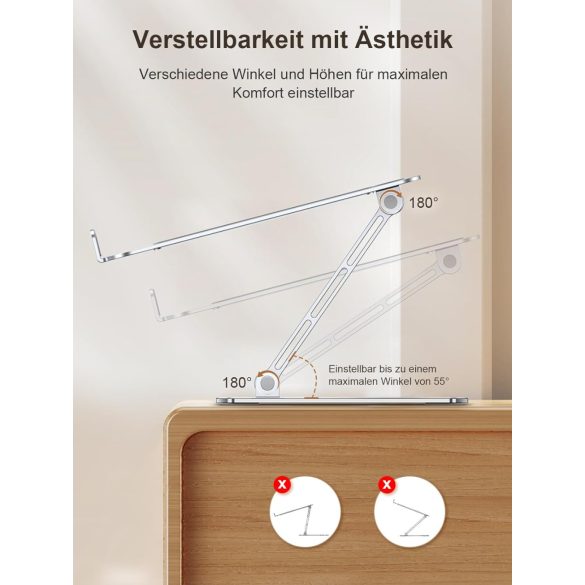 CIRYCASE laptopállvány, állítható magasságú, gyorsan hűlő laptopállvány, Ergonomikus, hordozható alumínium notebookállvány, kompatibilis MacBook Air Pro, Dell, HP 10-16 hüvelykes laptopokkal, nyomtatóállvánnyal