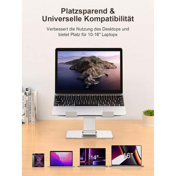 CIRYCASE laptopállvány, állítható magasságú, gyorsan hűlő laptopállvány, Ergonomikus, hordozható alumínium notebookállvány, kompatibilis MacBook Air Pro, Dell, HP 10-16 hüvelykes laptopokkal, nyomtatóállvánnyal