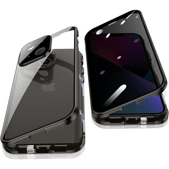 Mágneses üveg 360° Prémium tok, első és hátsó üveg, iPhone 13 Pro-hoz, fekete