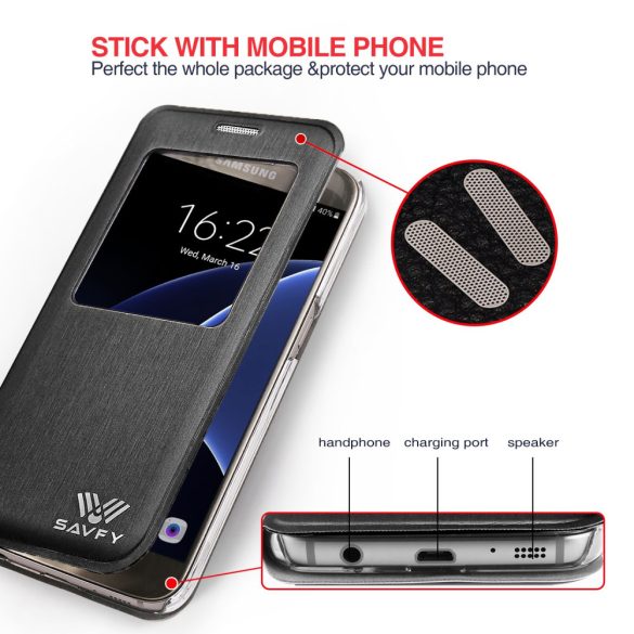 SAVFY Slim Flip Smart Tok, Samsung Galaxy S7 készülékhez, fekete