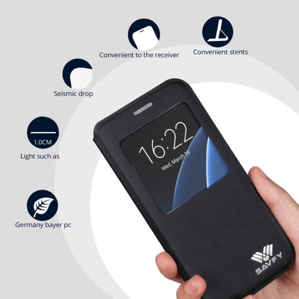 SAVFY Slim Flip Smart Tok, Samsung Galaxy S7 készülékhez, fekete