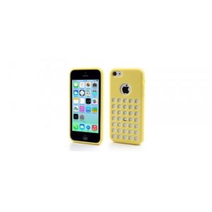 Apple iPhone 5C, TPU szilikon tok, műanyag kerettel, lyukacsos, sárga