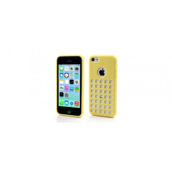 Apple iPhone 5C, TPU szilikon tok, műanyag kerettel, lyukacsos, sárga
