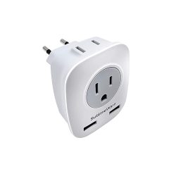   Európai tápadapter - 2 USB porttal és 2 AC kimenettel - USA-Európa csatlakozódugó - Elektromos töltőcsatlakozó adapter Európához - F, E, C típusú töltéshez