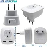 Európai tápadapter - 2 USB porttal és 2 AC kimenettel - USA-Európa csatlakozódugó - Elektromos töltőcsatlakozó adapter Európához - F, E, C típusú töltéshez
