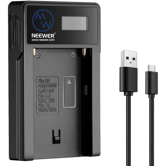 Micro USB akkumulátortöltő Sony NP-F550/F750/F960/F970, NP-FM50/FM70/FM90, QM71D, 91D, NP- F500H/F55H akkumulátorokhoz