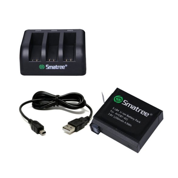 Smatree - Csere akkumulátortöltő és USB kábel, Goprohoz