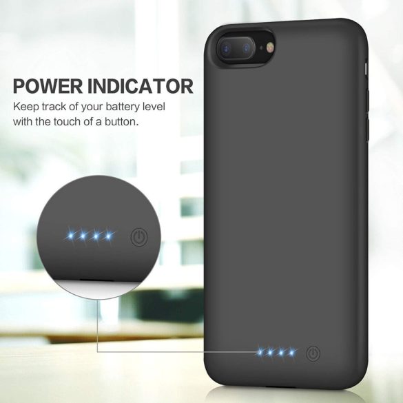 Akkumulátor tok iPhone 6 Plus / 7 Plus / 8 Plus készülékhez, 8500 mAh hordozható akkumulátorcsomag Újratölthető intelligens védőtokiPhone 6 Plus / 7 Plus / 8 Plus külső 5,5 hüvelykes töltőtok - fekete