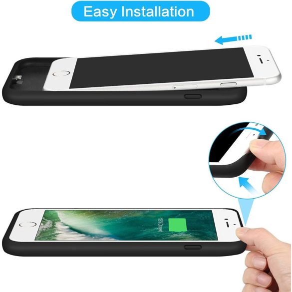 Akkumulátor tok iPhone 6 Plus / 7 Plus / 8 Plus készülékhez, 8500 mAh hordozható akkumulátorcsomag Újratölthető intelligens védőtokiPhone 6 Plus / 7 Plus / 8 Plus külső 5,5 hüvelykes töltőtok - fekete