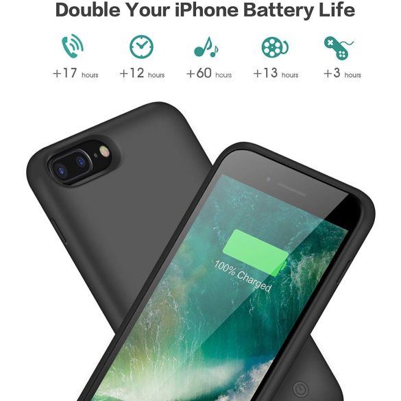 Akkumulátor tok iPhone 6 Plus / 7 Plus / 8 Plus készülékhez, 8500 mAh hordozható akkumulátorcsomag Újratölthető intelligens védőtokiPhone 6 Plus / 7 Plus / 8 Plus külső 5,5 hüvelykes töltőtok - fekete