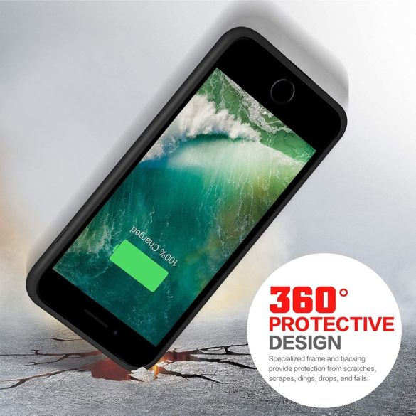 Akkumulátor tok iPhone 6 Plus / 7 Plus / 8 Plus készülékhez, 8500 mAh hordozható akkumulátorcsomag Újratölthető intelligens védőtokiPhone 6 Plus / 7 Plus / 8 Plus külső 5,5 hüvelykes töltőtok - fekete