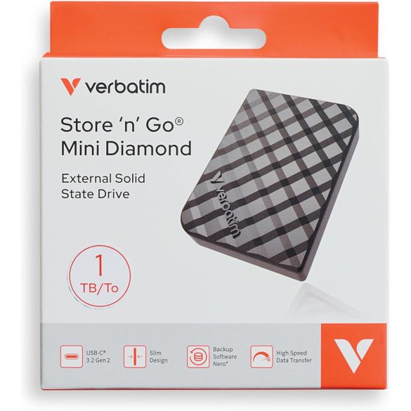 Verbatim 1TB Store 'n’ Go Mini External Solid State Drive USB 3.2 Gen 1 USB-C Connection - Diamond Black (32025)