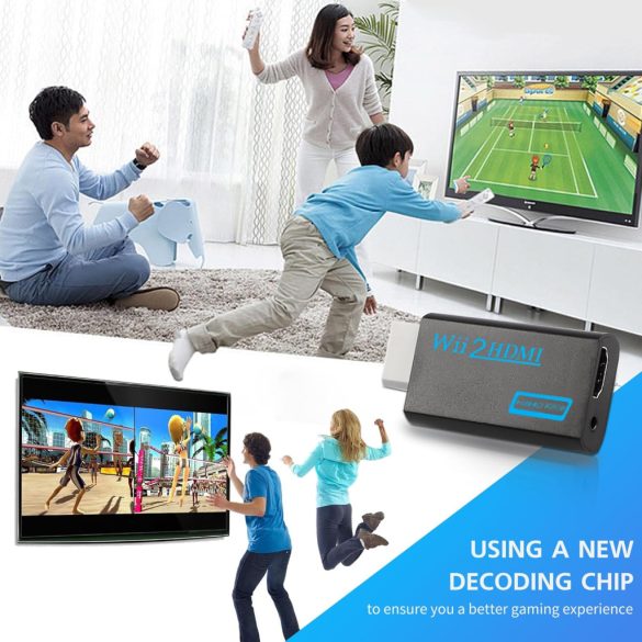 Wii-HDMI konverter, Wii HDMI 1080P adapter Full HD eszközökhöz 3,5 mm-es audioporttal és HDMI-kimenettel, kompatibilis a Nintendo Wii-vel, Wii U-val, HDTV-vel, monitorral (fekete)