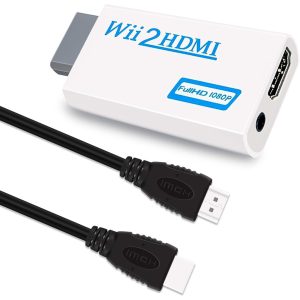Wii-HDMI konverter, Wii HDMI 1080P adapter Full HD eszközökhöz 3,5 mm-es audioporttal és HDMI-kimenettel, kompatibilis a Nintendo Wii-vel, Wii U-val, HDTV-vel, monitorral (fehér)