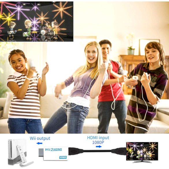 Wii-HDMI konverter, Wii HDMI 1080P adapter Full HD eszközökhöz 3,5 mm-es audioporttal és HDMI-kimenettel, kompatibilis a Nintendo Wii-vel, Wii U-val, HDTV-vel, monitorral (fehér)