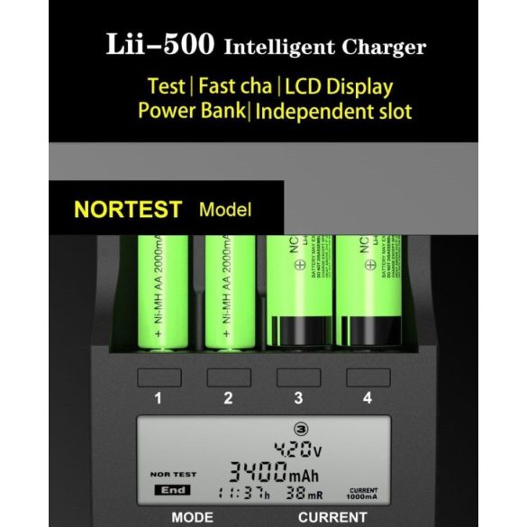 LiitoKala Lii-500 18650 akkumulátortöltő intelligens univerzális töltő LCD kijelző 26650 AA AAA akkumulátorhoz érintőgombos LCD kijelző az akkumulátor kapacitásának teszteléséhez