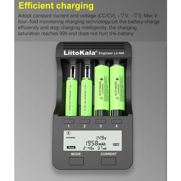 LiitoKala Lii-500 18650 akkumulátortöltő intelligens univerzális töltő LCD kijelző 26650 AA AAA akkumulátorhoz érintőgombos LCD kijelző az akkumulátor kapacitásának teszteléséhez