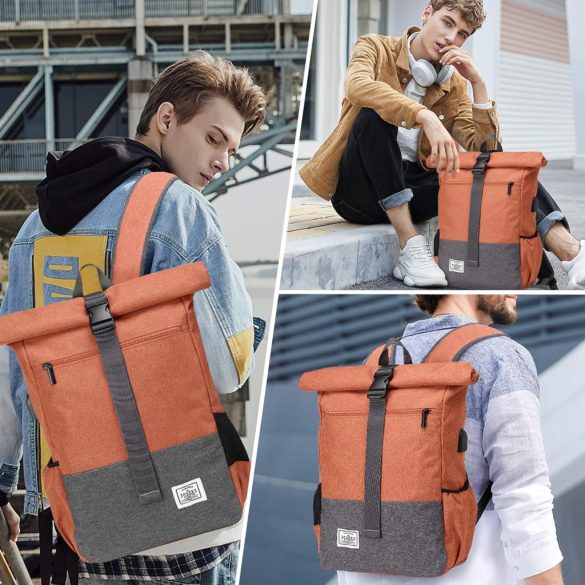 JOSEKO laptop hátizsák, könnyű, vízálló iskolai/főiskolai üzleti hátizsák férfiaknak és nőknek, professzionális utazó hátizsák nagy kapacitással és USB töltőporttal, narancssárga