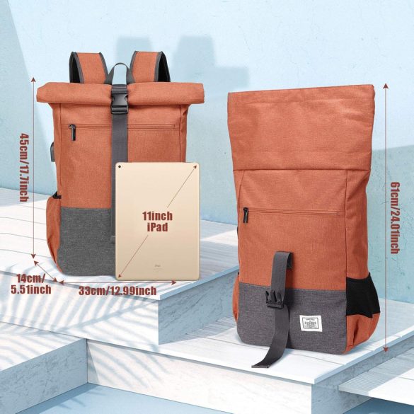 JOSEKO laptop hátizsák, könnyű, vízálló iskolai/főiskolai üzleti hátizsák férfiaknak és nőknek, professzionális utazó hátizsák nagy kapacitással és USB töltőporttal, narancssárga