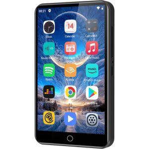 80 GB-os MP3-lejátszó Bluetooth-val és WiFi-vel, 4,0"-es teljes érintőképernyős Mp4 Mp3-lejátszó Spotify-val, Audible, Amazon Music, Android zenelejátszó hangszóróval, FM rádió, e-könyv, akár 1 TB