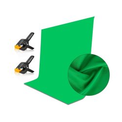   Supplyu - 1, 5 x 2 m-es zöld háttér poliészter, összecsukható 2 rugós bilinccsel fotózáshoz, zoomhoz, interjúkhoz, élő közvetítéshez 