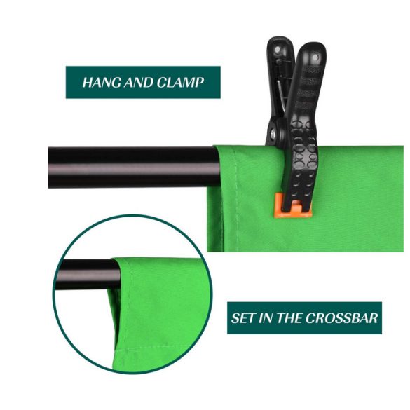 Supplyu - 1, 5 x 2 m-es zöld háttér poliészter, összecsukható 2 rugós bilinccsel fotózáshoz, zoomhoz, interjúkhoz, élő közvetítéshez 