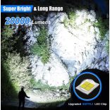 ANUTETOUNI® LED taktikai zseblámpa, alumínium, XHP70 Ultra-Bright forrás, professzionális, állítható fókusz, akkumulátorral, vízálló, USB töltés, 20000 lumen, fekete 