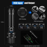 ANUTETOUNI® LED taktikai zseblámpa, alumínium, XHP70 Ultra-Bright forrás, professzionális, állítható fókusz, akkumulátorral, vízálló, USB töltés, 20000 lumen, fekete 